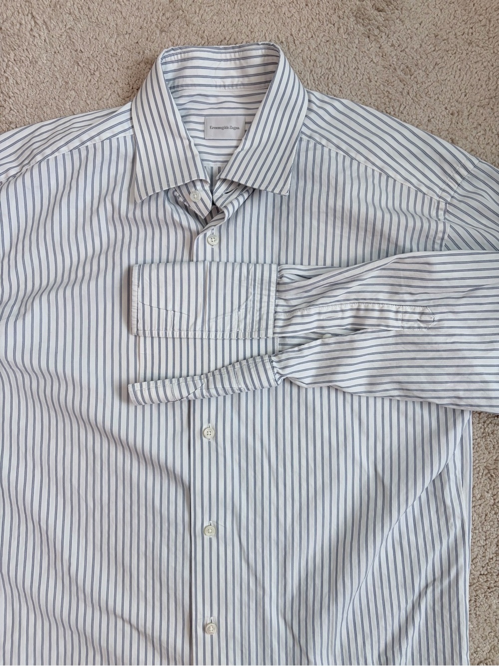 Ermenegildo‎ Zegna Dress Shirt Men's Size 42 / 16.5 Blue Striped White Luxury